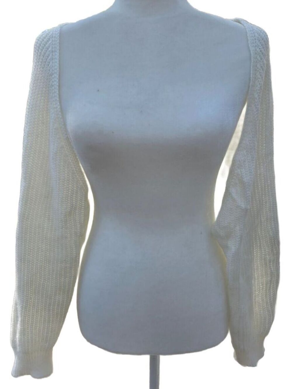 White Knit Shrug Bolero Open Front Oversized Sleeve Cropped Cardigan Large